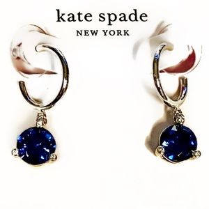 $59 Kate Spade rise and shine drop huggie earrings silver/ Montana blue